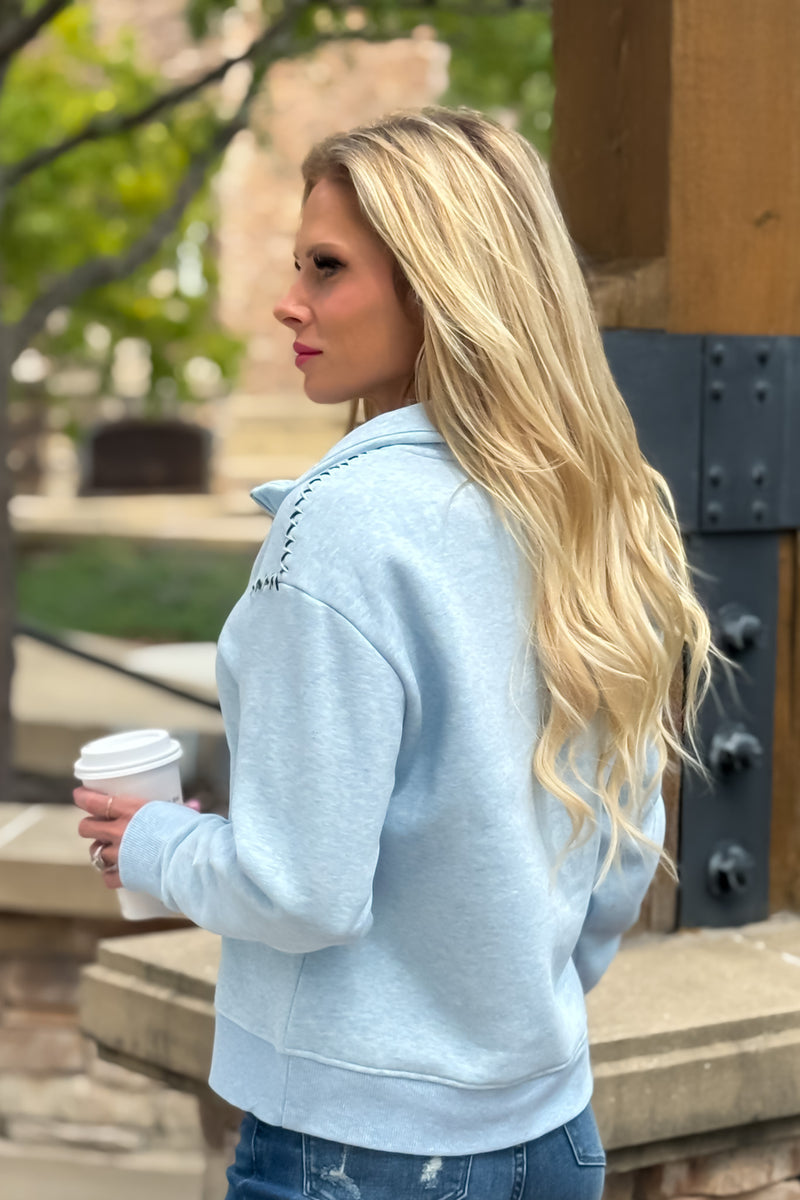 Tribal Palmer 1/4 Zip w/ Stitching : Chambray