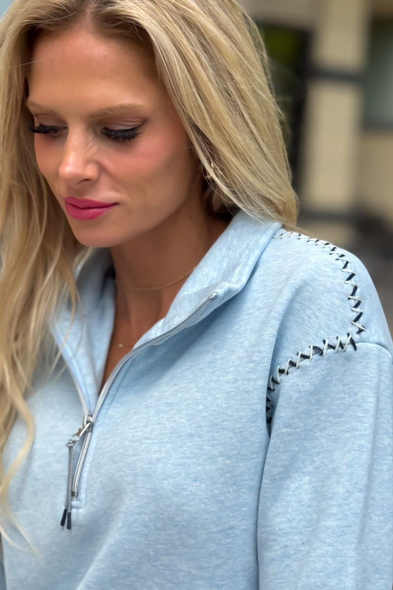 Tribal Palmer 1/4 Zip w/ Stitching : Chambray