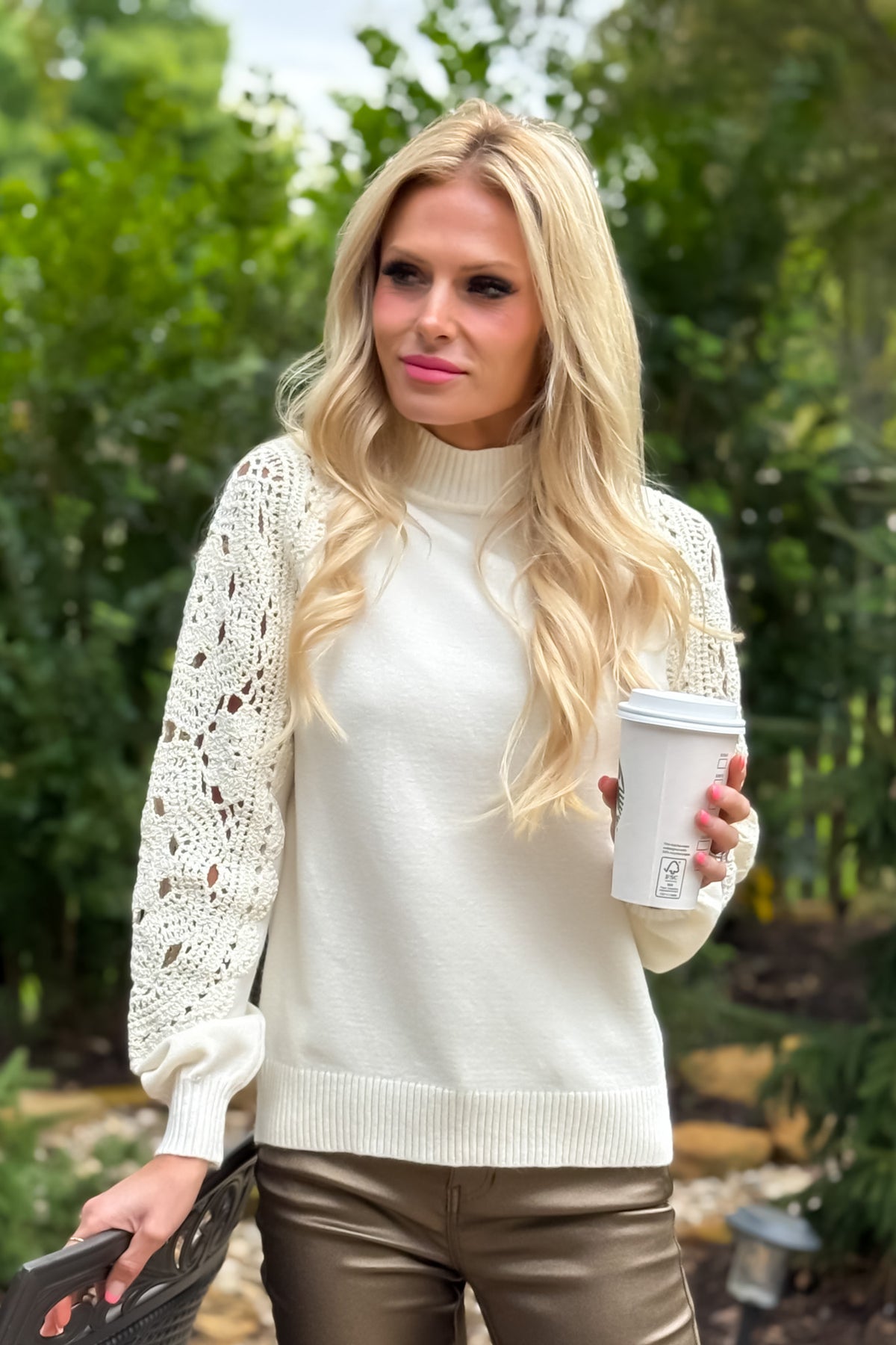Charlie B Koemi Mock Neck Top : Cream
