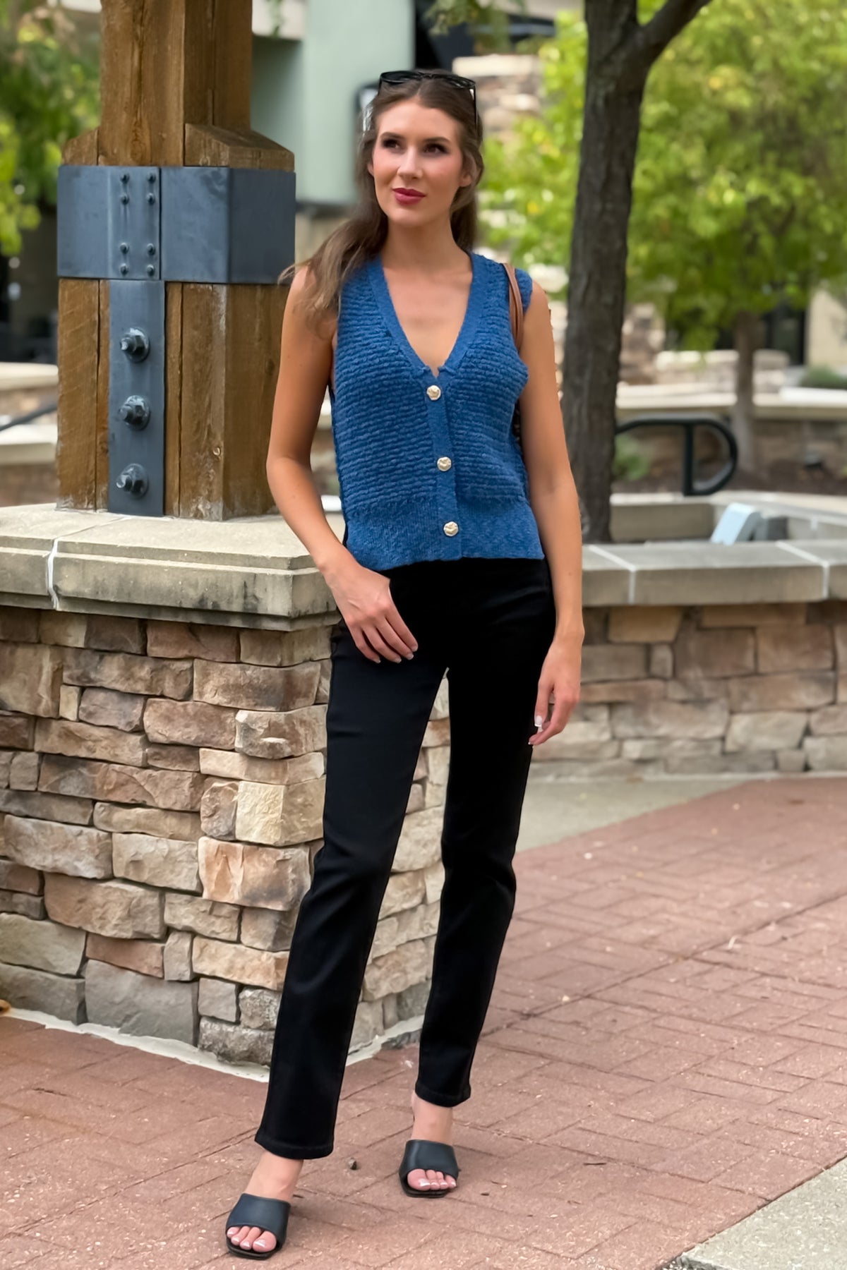 Miller Button Up Knit Vest : Denim Blue