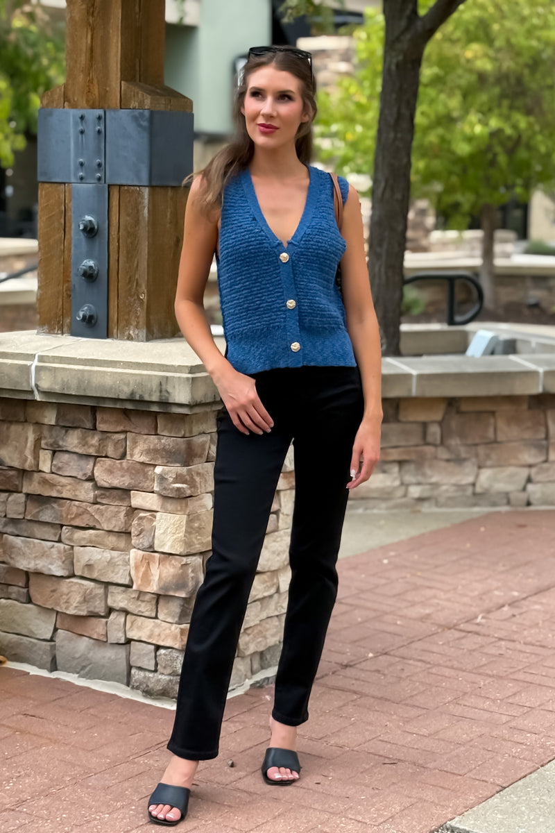 Miller Button Up Knit Vest : Denim Blue