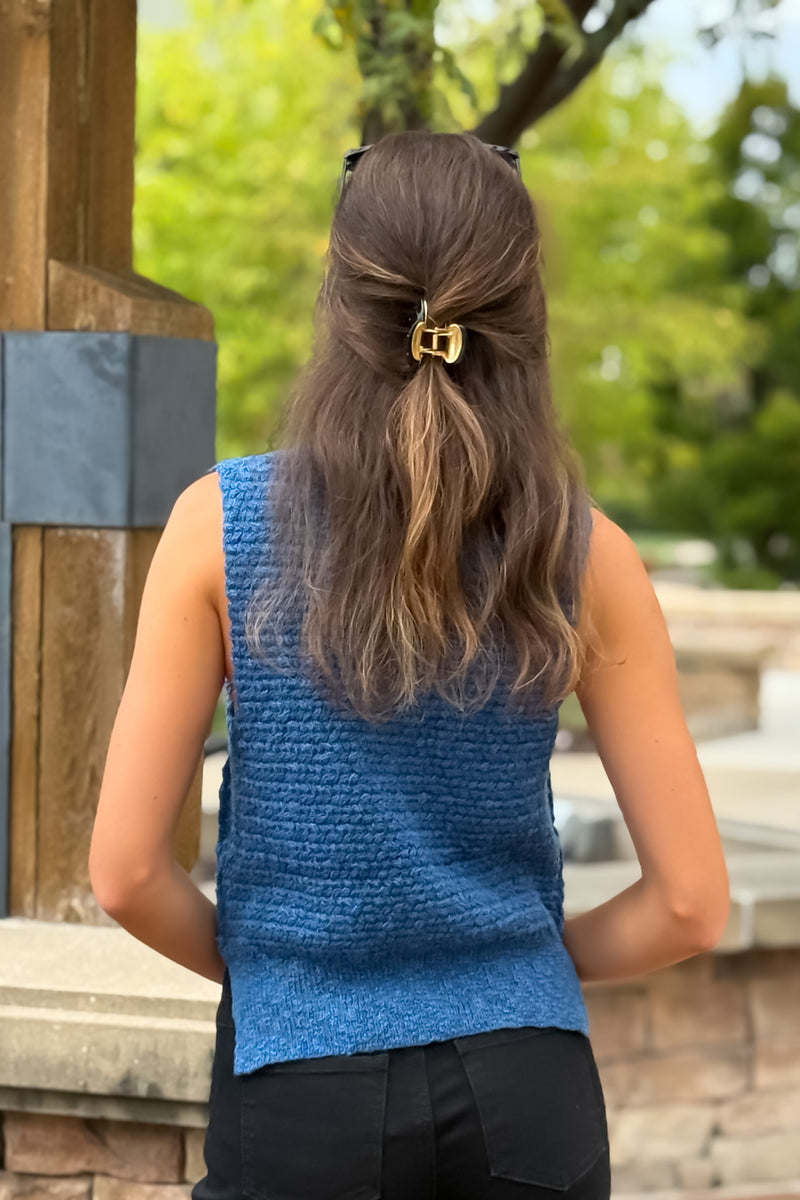 Miller Button Up Knit Vest : Denim Blue