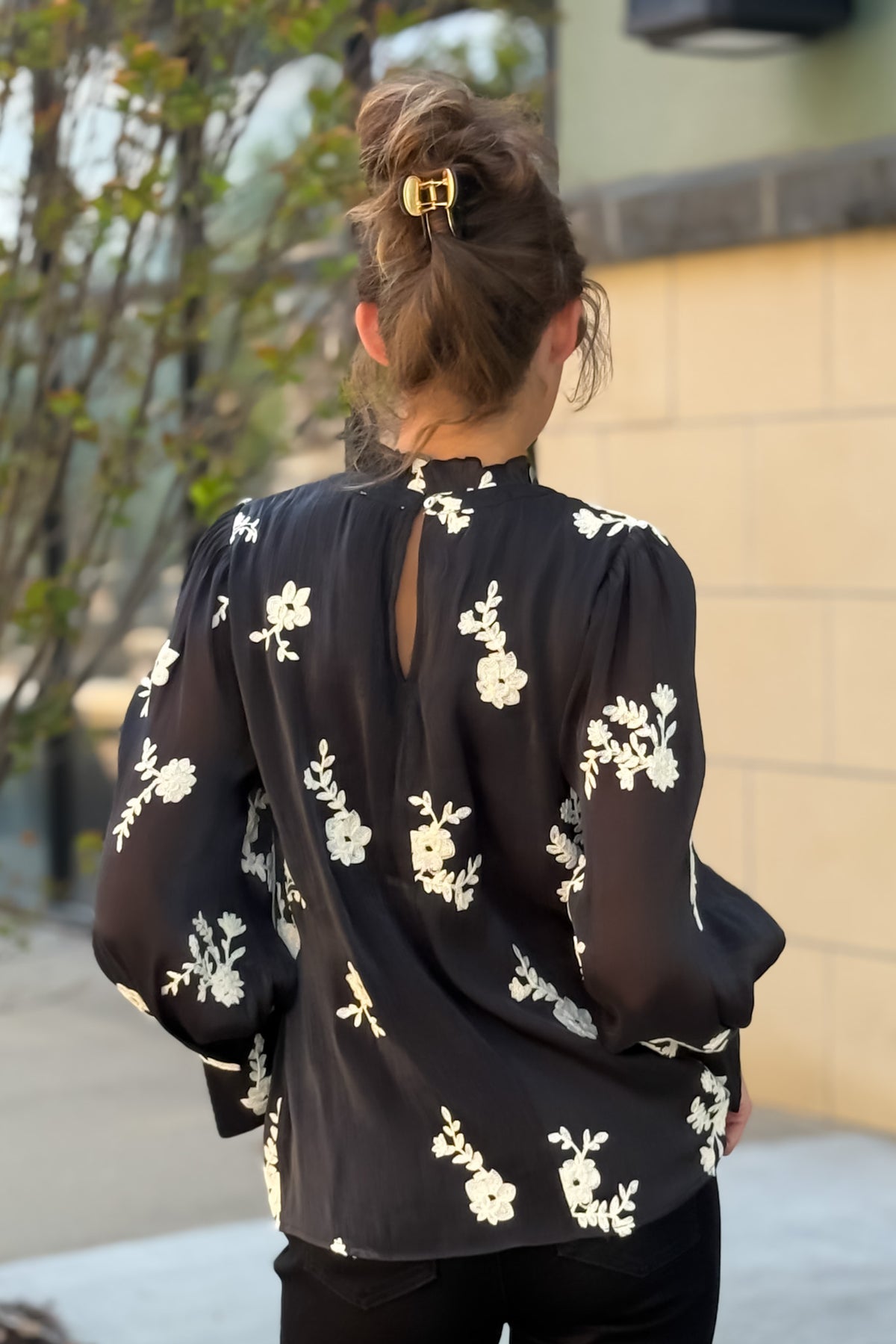 Vera Embroidered Sheer Blouse w/ Lining : Black
