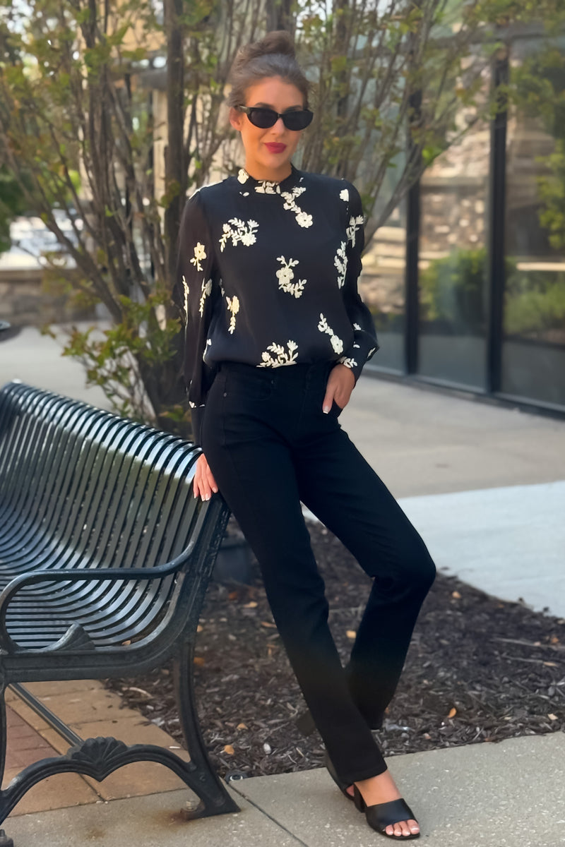Vera Embroidered Sheer Blouse w/ Lining : Black