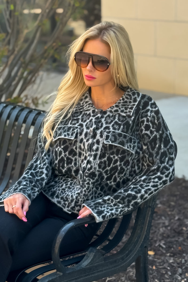 Seema Animal Print Raw Hem Jacket : Black