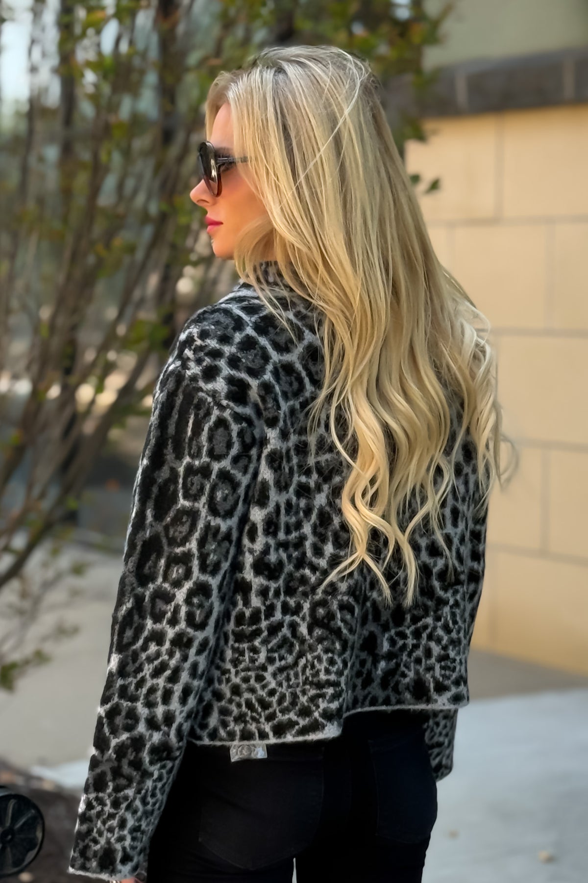 Seema Animal Print Raw Hem Jacket : Black