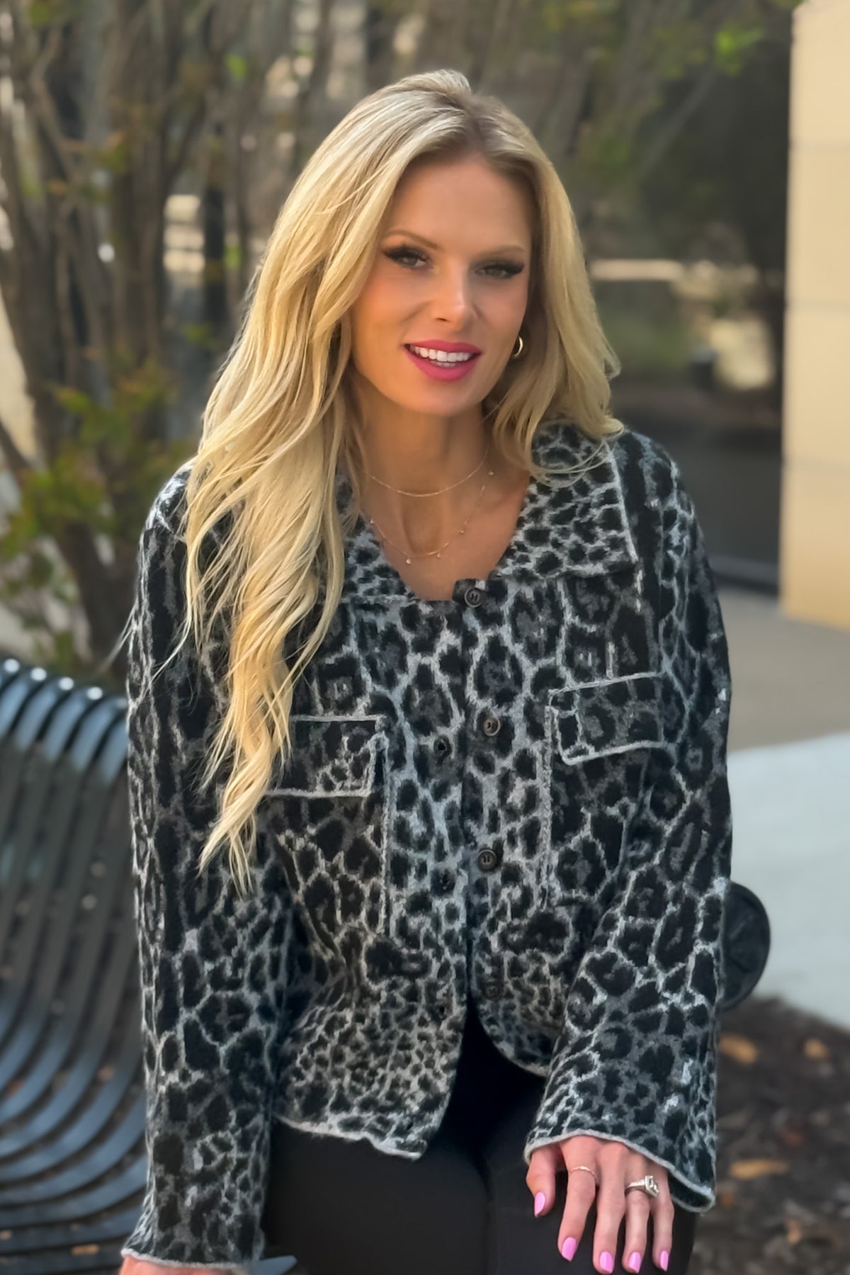 Seema Animal Print Raw Hem Jacket : Black