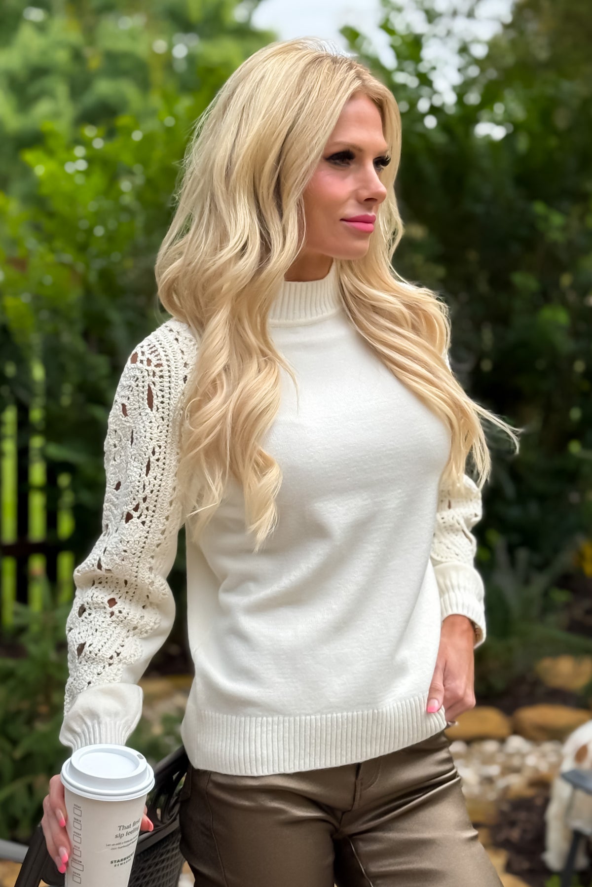 Charlie B Koemi Mock Neck Top : Cream