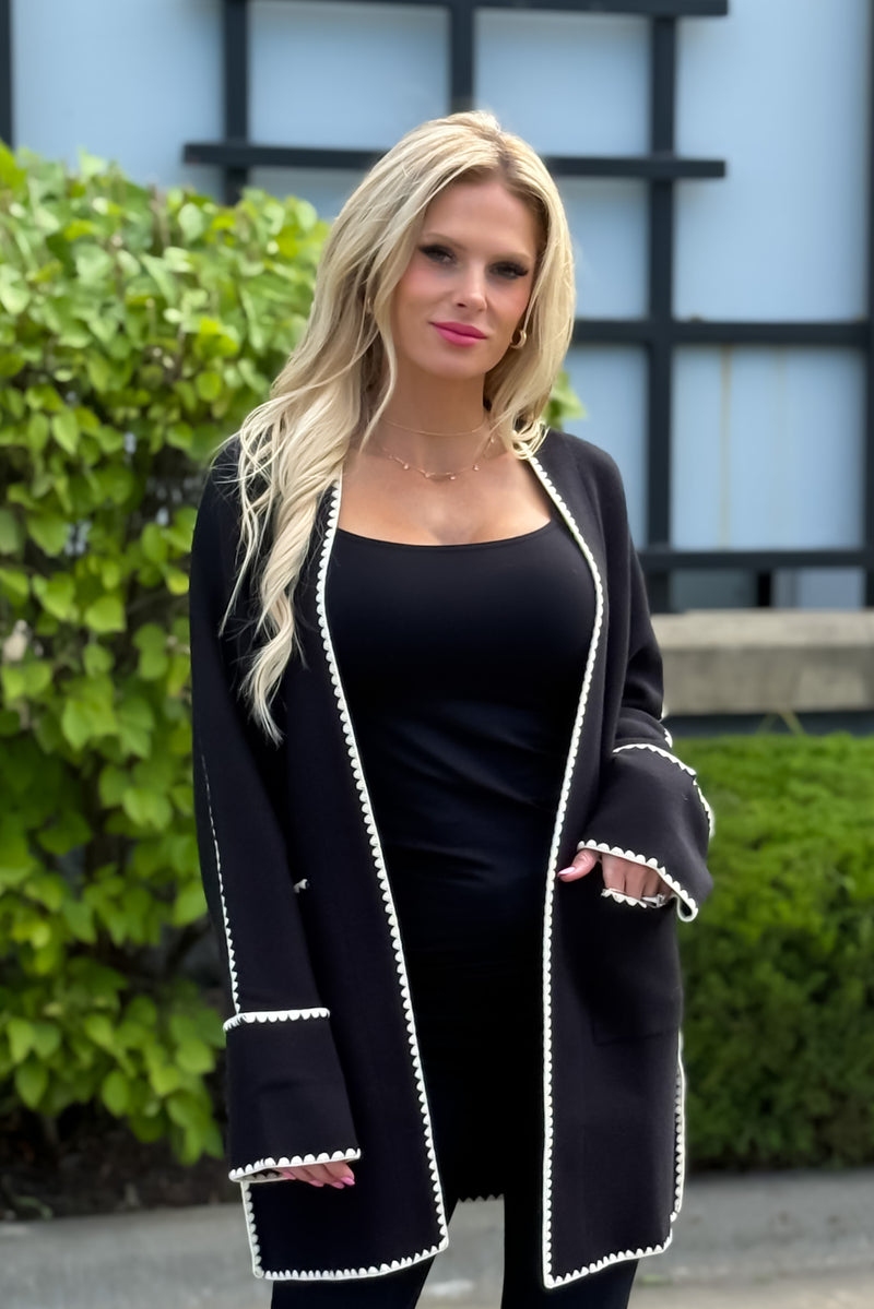 Pridget Long Sleeve Midi Cardigan : Black