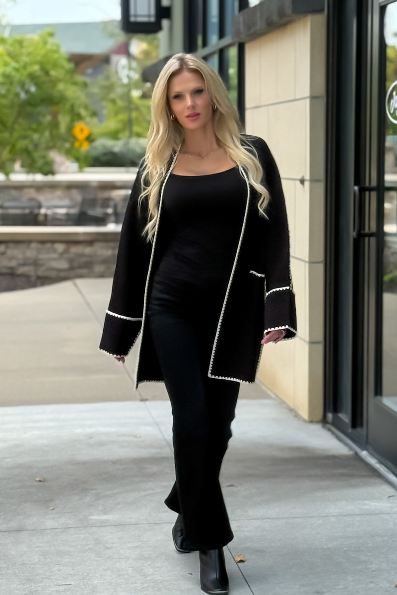 Pridget Long Sleeve Midi Cardigan : Black
