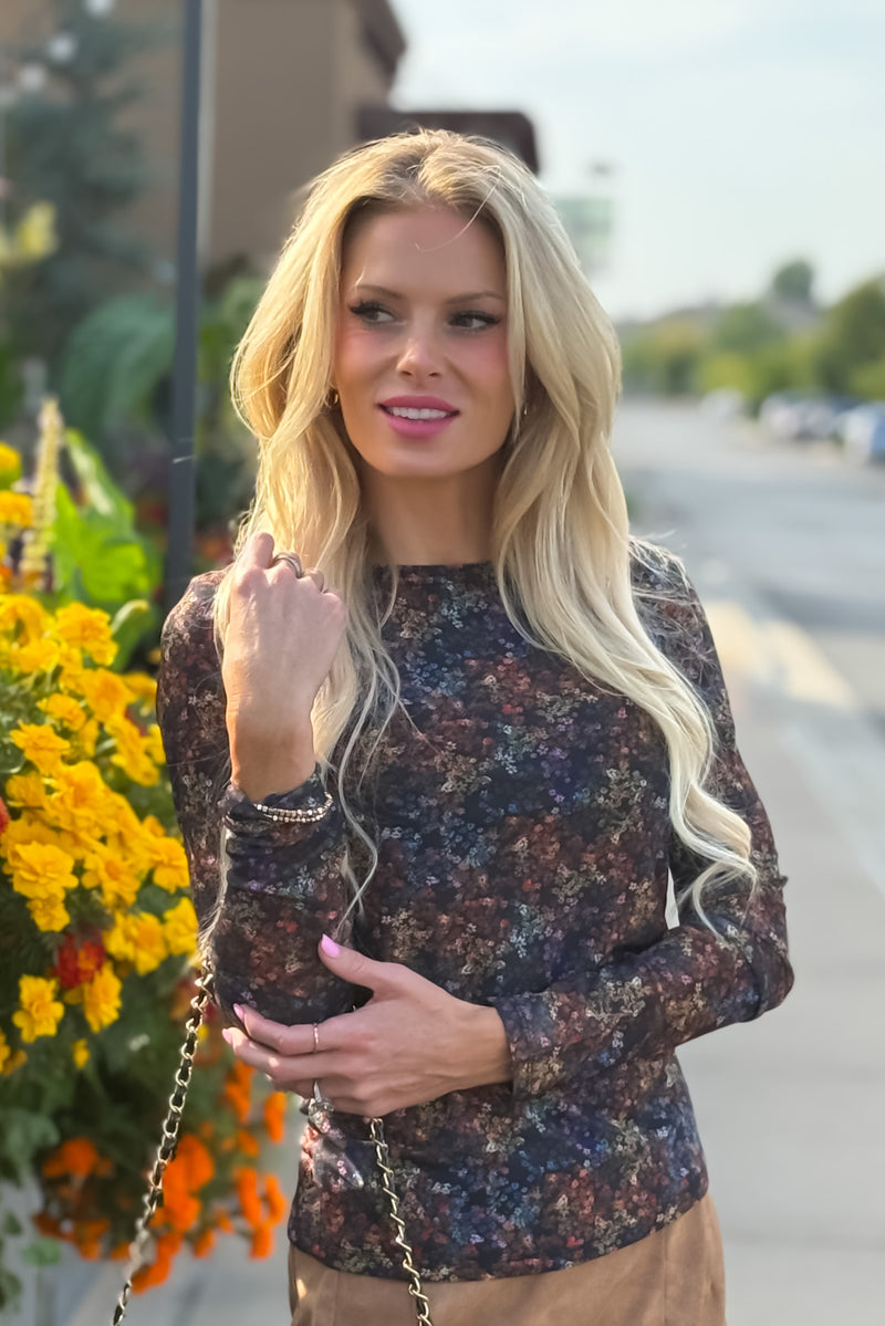 Charlie B Francesca Floral Mesh Top : Multi