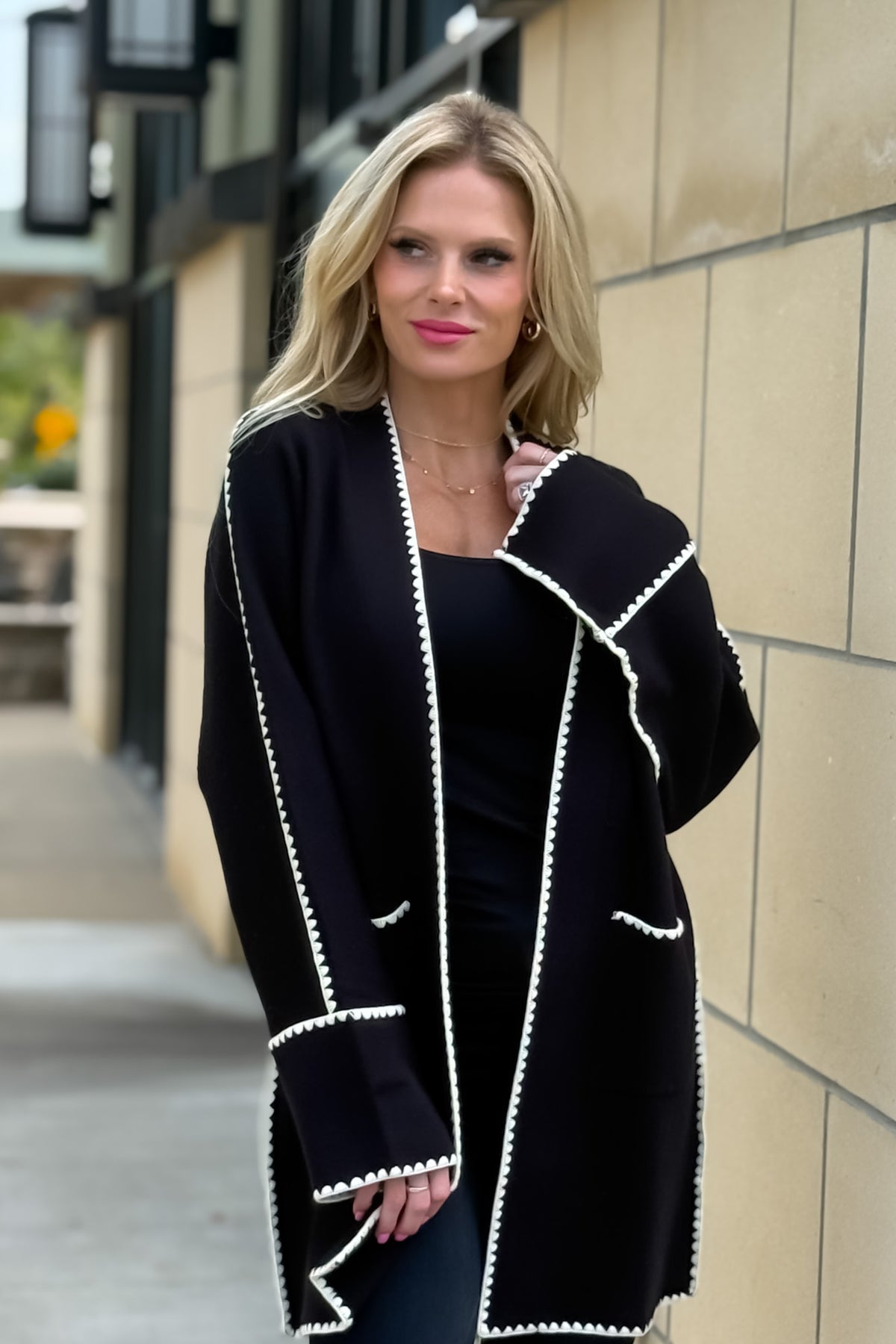 Pridget Long Sleeve Midi Cardigan : Black