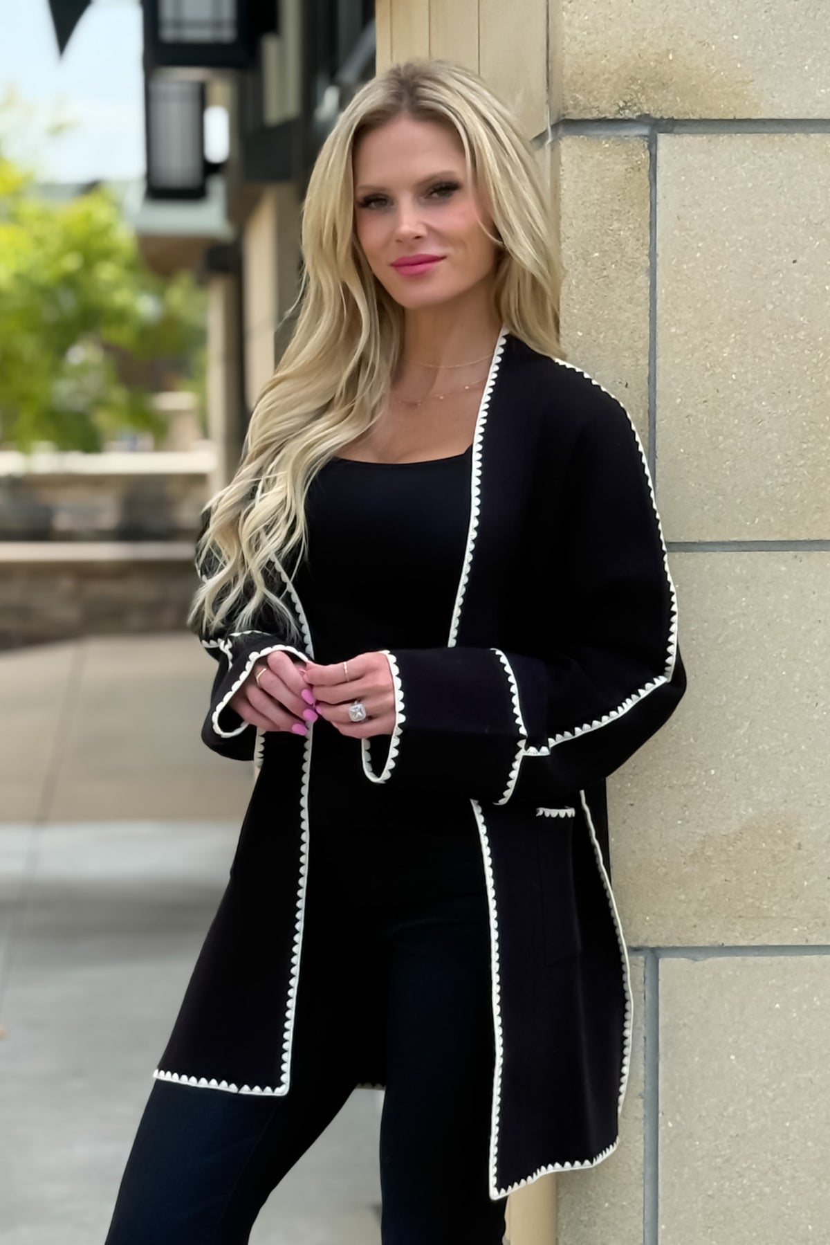 Pridget Long Sleeve Midi Cardigan : Black