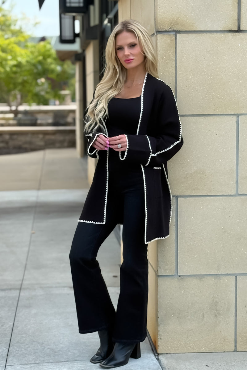 Pridget Long Sleeve Midi Cardigan : Black
