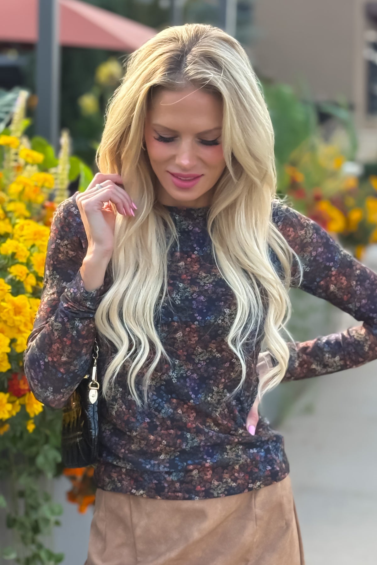 Charlie B Francesca Floral Mesh Top : Multi