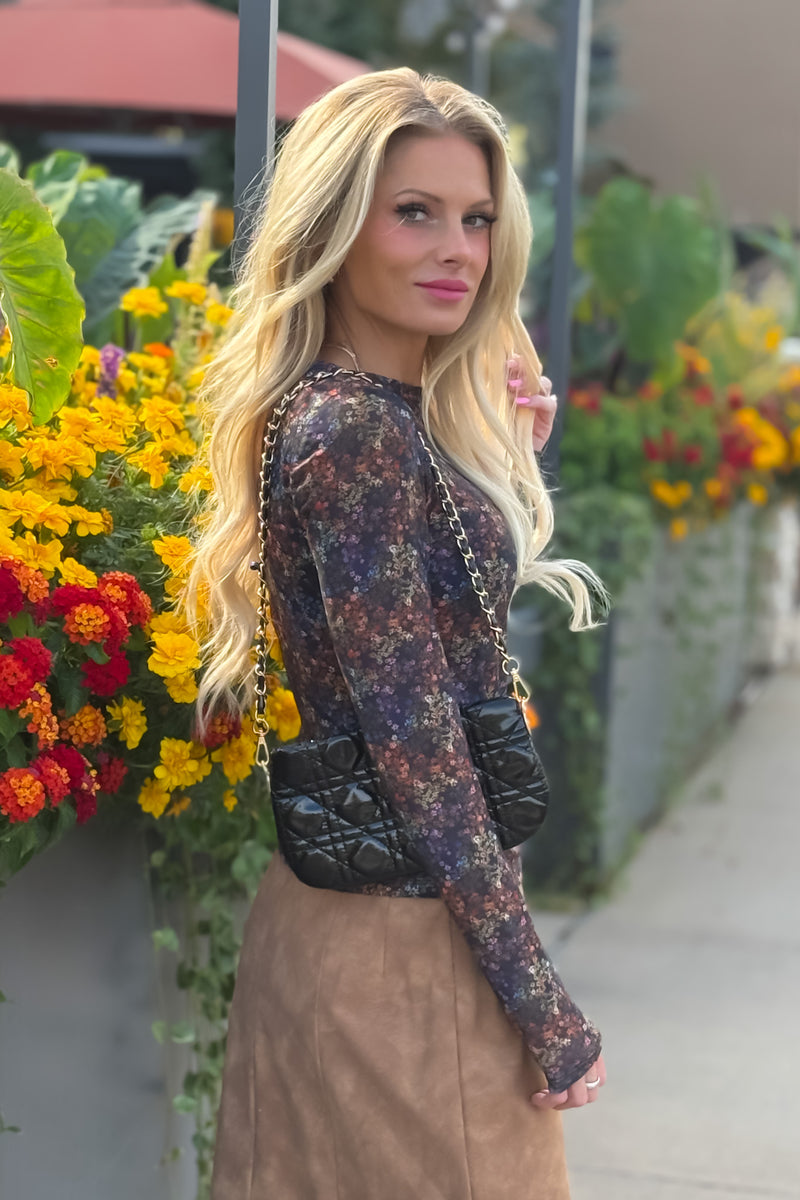 Charlie B Francesca Floral Mesh Top : Multi