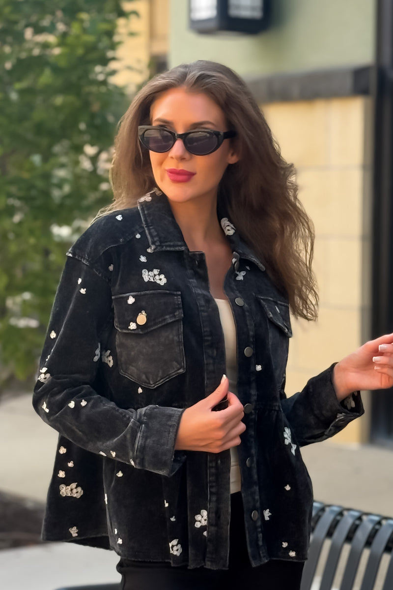 Tullie Washed Terry Peplum Jacket : Black