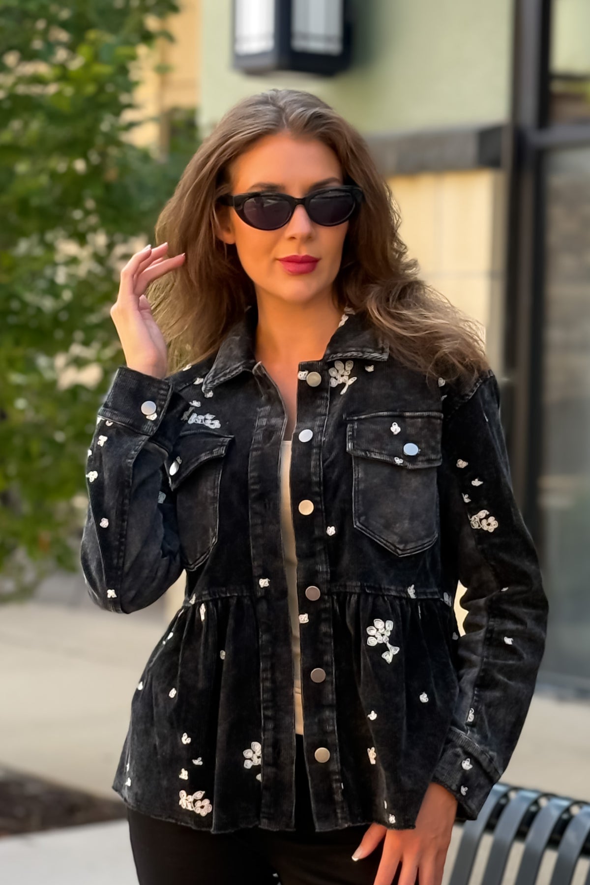 Tullie Washed Terry Peplum Jacket : Black