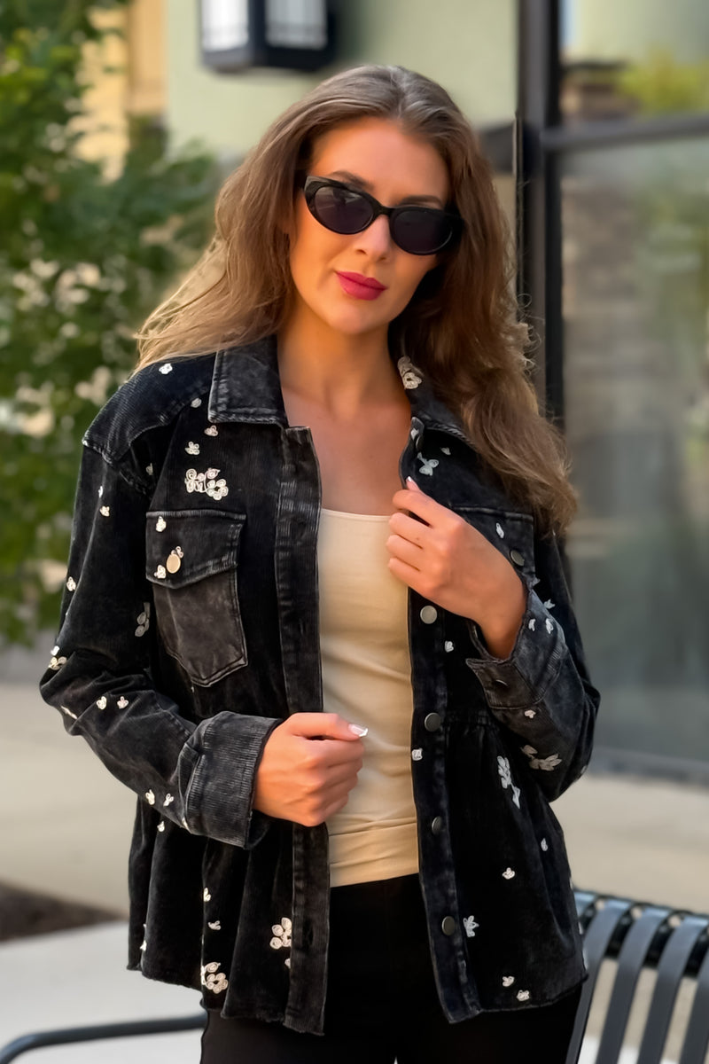 Tullie Washed Terry Peplum Jacket : Black