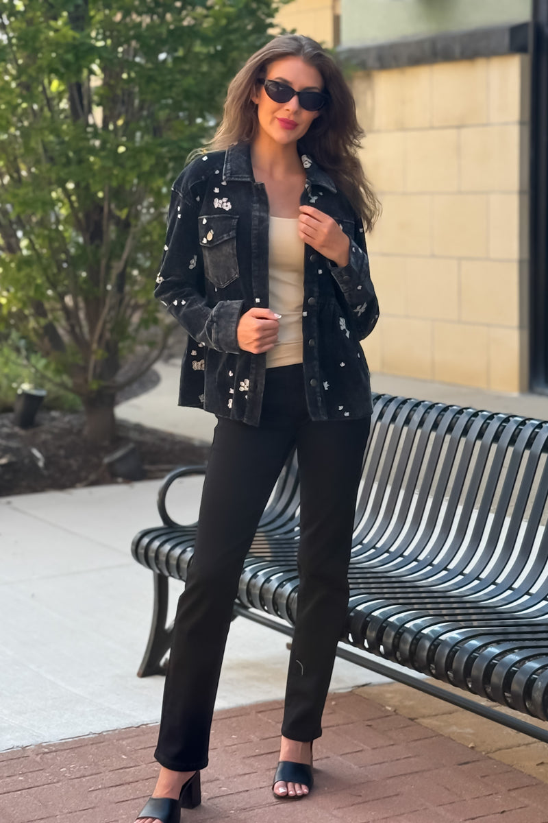 Tullie Washed Terry Peplum Jacket : Black