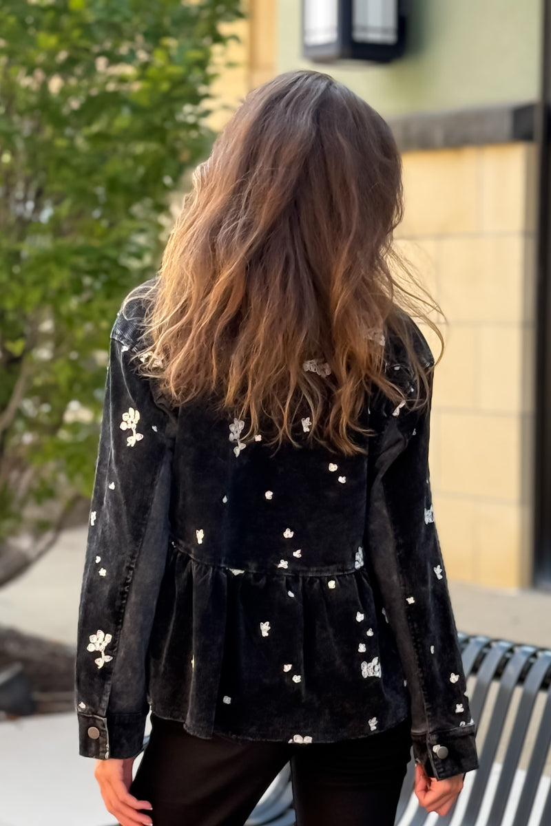 Tullie Washed Terry Peplum Jacket : Black