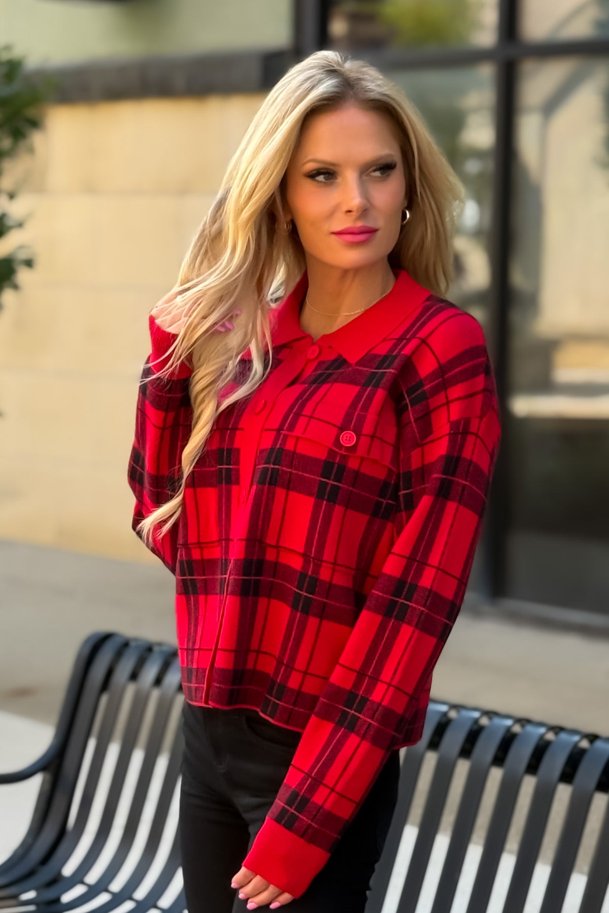 Sawyer Plaid Cardigan : Red