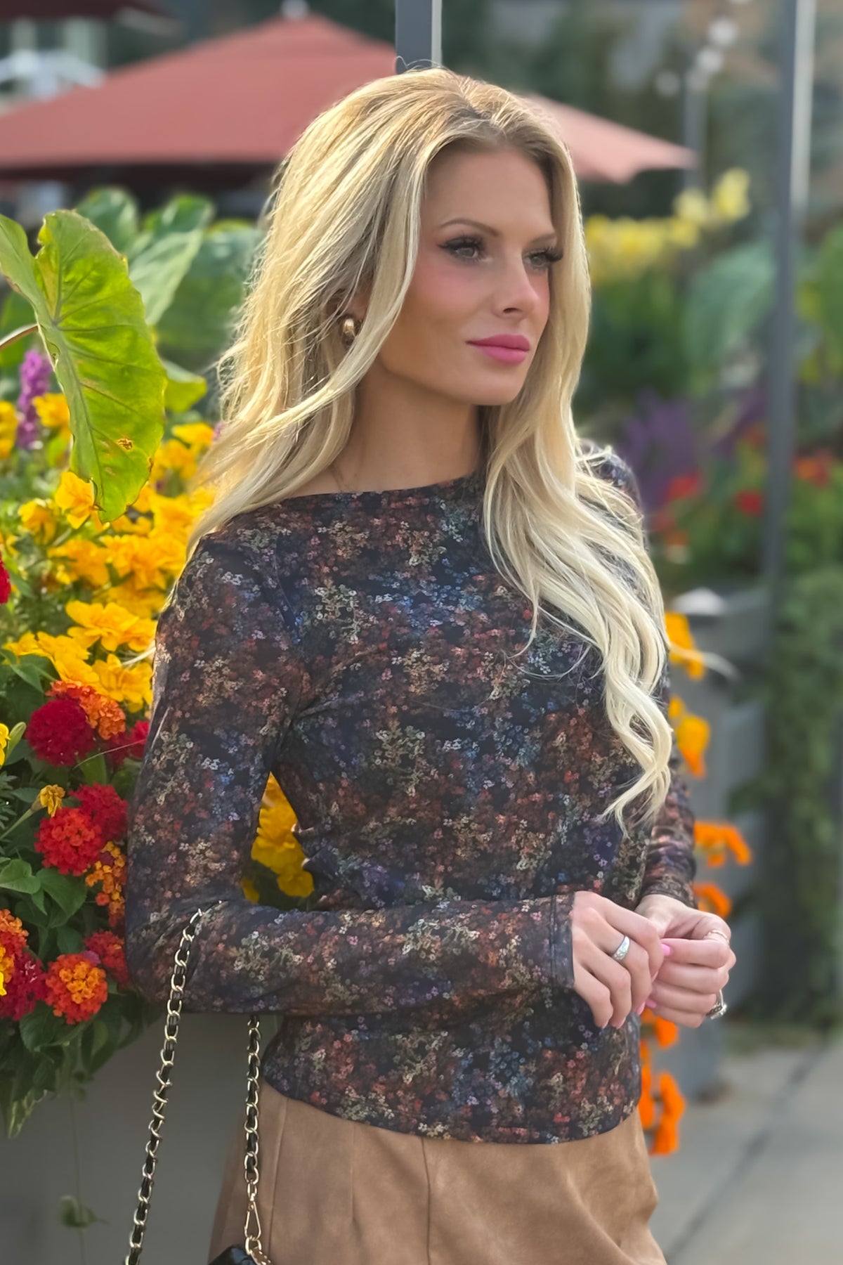 Charlie B Francesca Floral Mesh Top : Multi