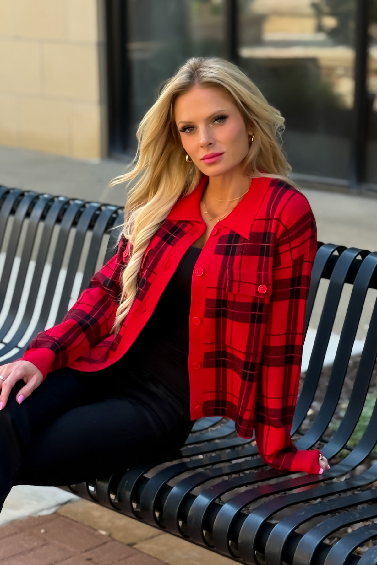 Sawyer Plaid Cardigan : Red