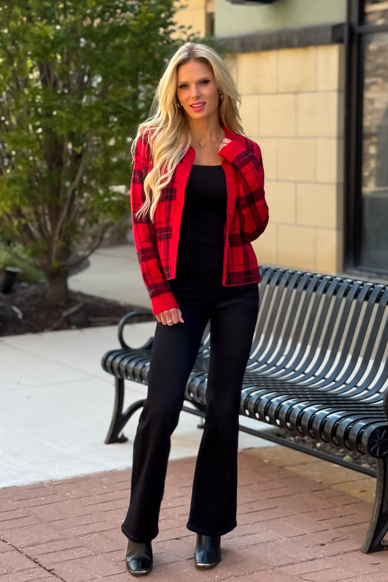 Sawyer Plaid Cardigan : Red