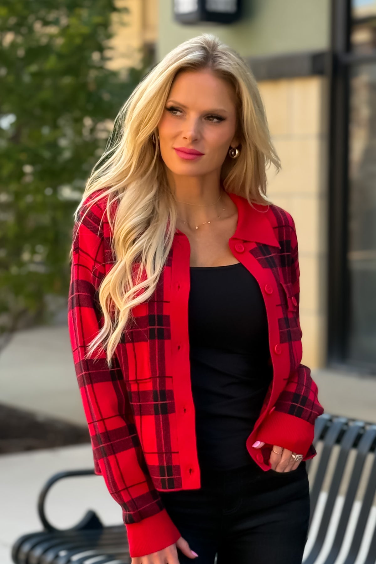 Sawyer Plaid Cardigan : Red