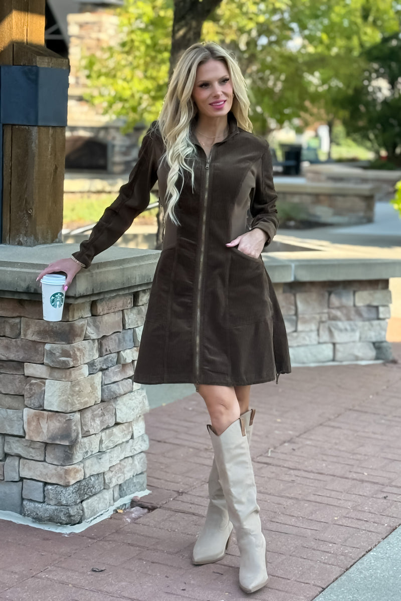 XCVI Uzma Corded Jacket Dress : Brownish Green