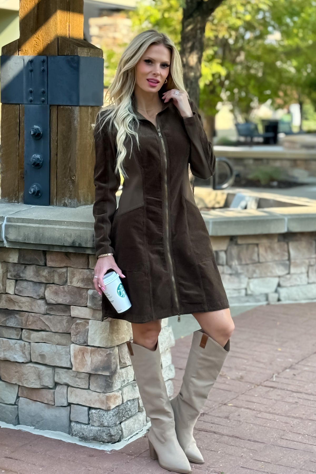 XCVI Uzma Corded Jacket Dress : Brownish Green
