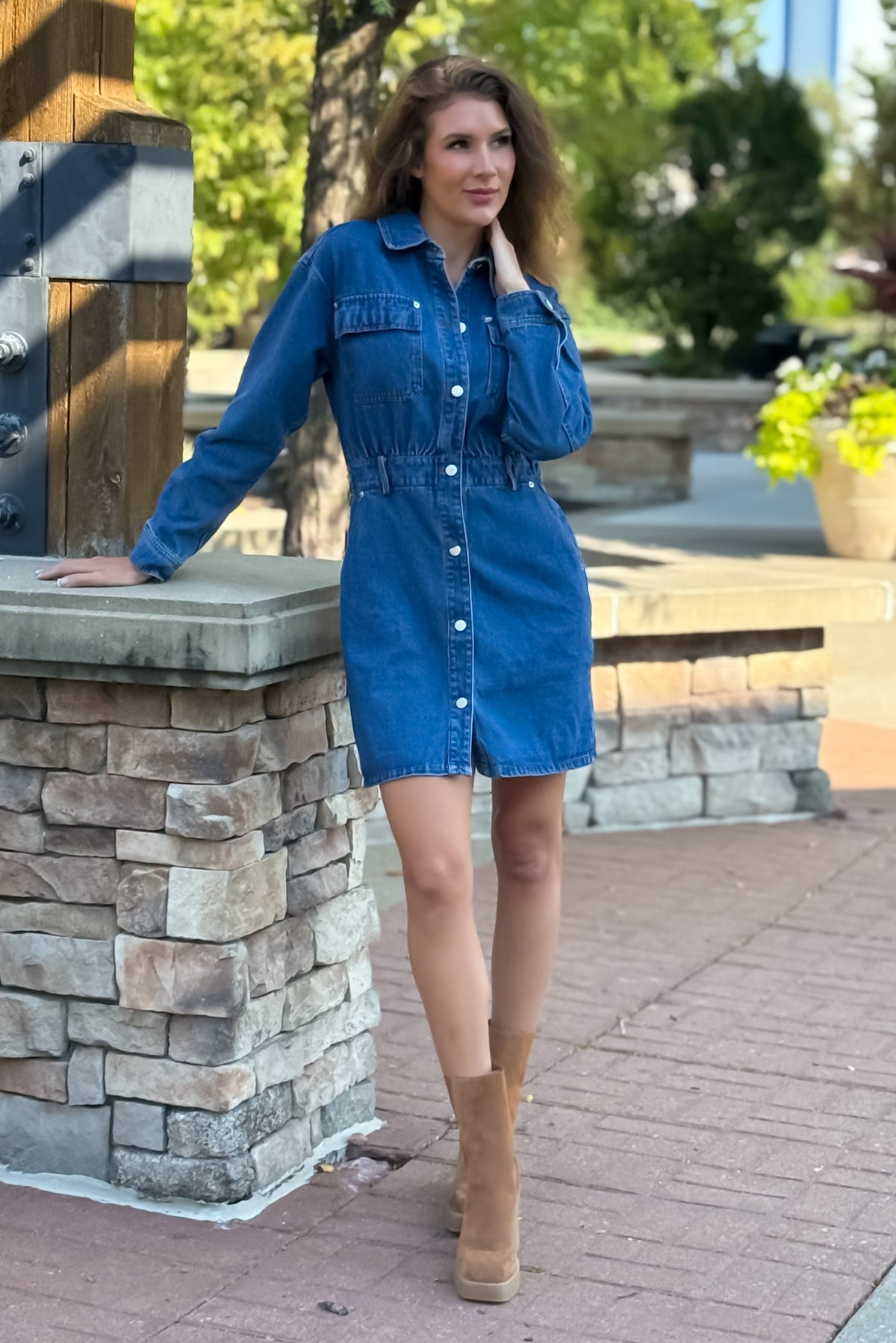 Saphira Denim Dress w/ Rivet Detail : Denim