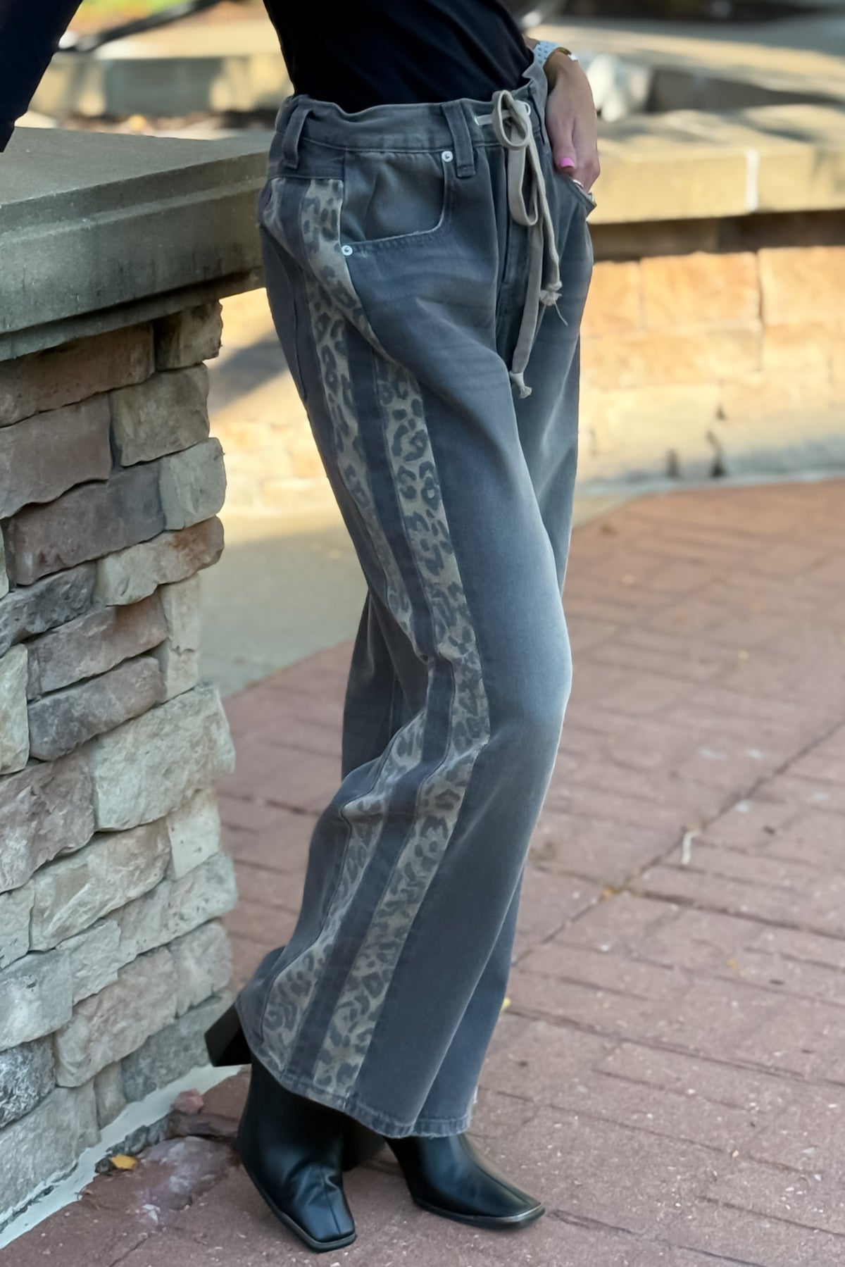 Trysta Mineral Washed Leopard Panel Pants : Dusty