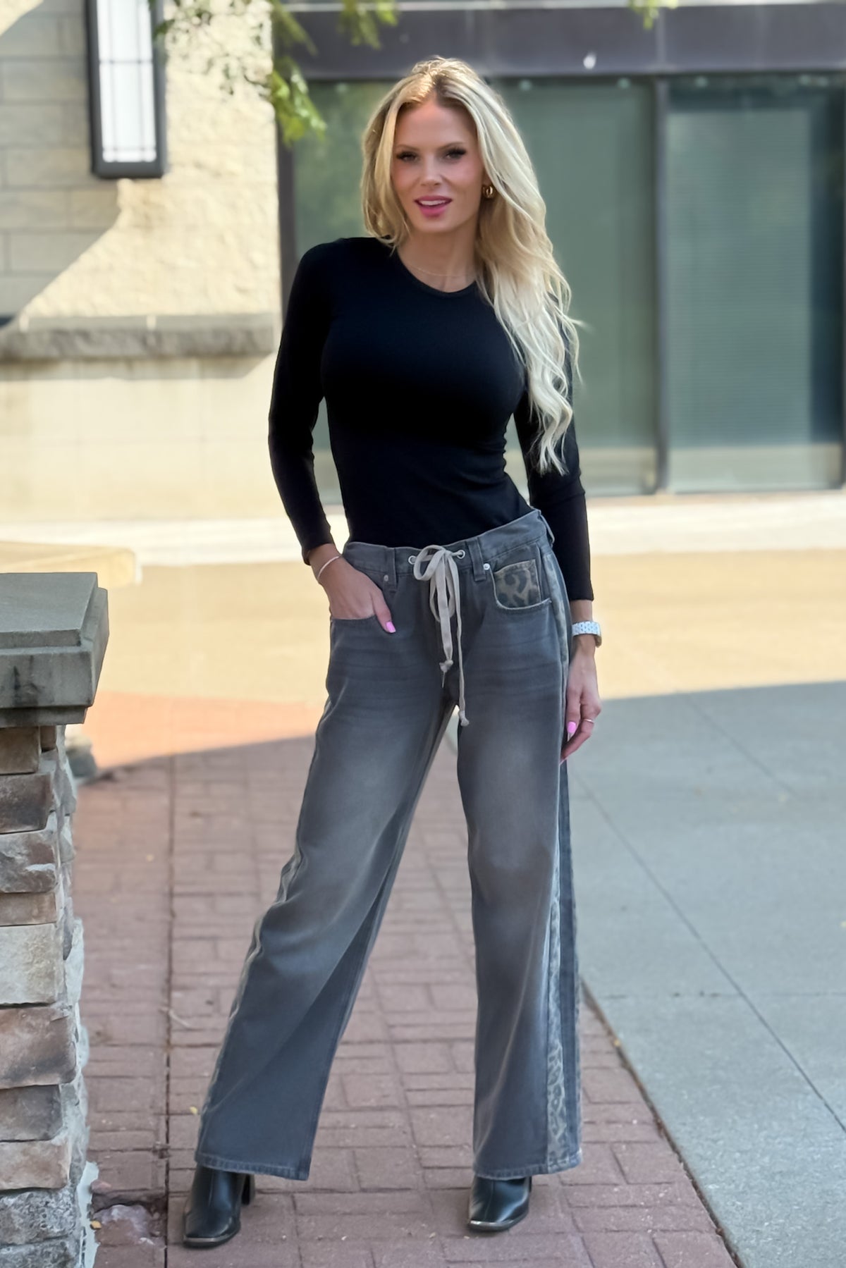 Trysta Mineral Washed Leopard Panel Pants : Dusty