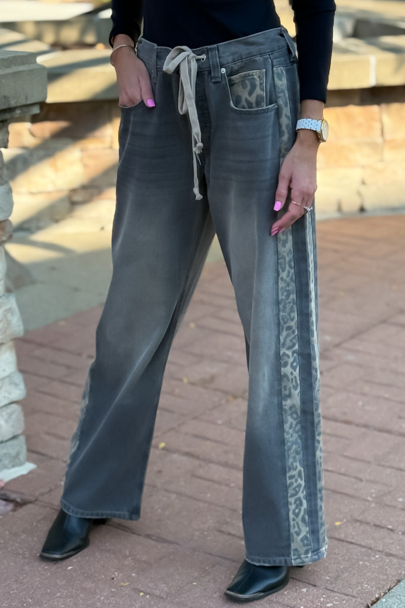 Trysta Mineral Washed Leopard Panel Pants : Dusty