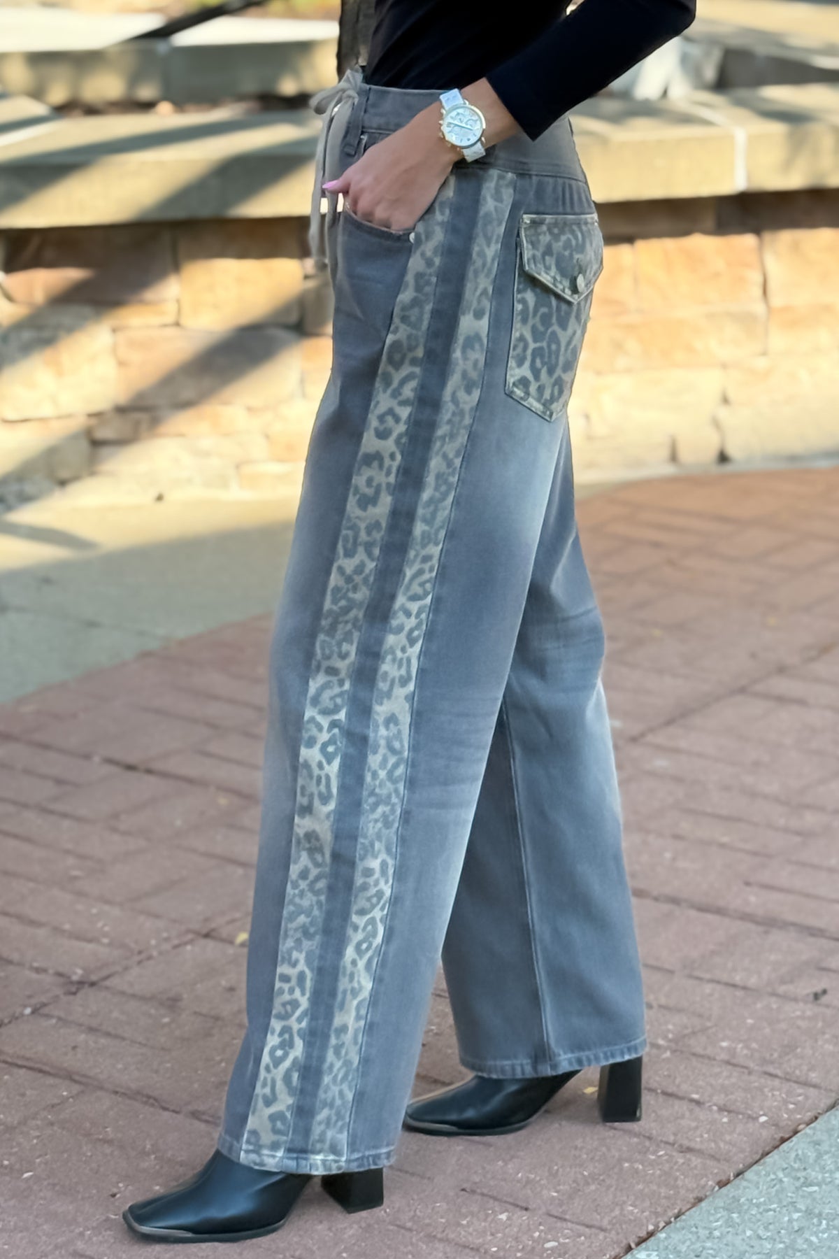 Trysta Mineral Washed Leopard Panel Pants : Dusty