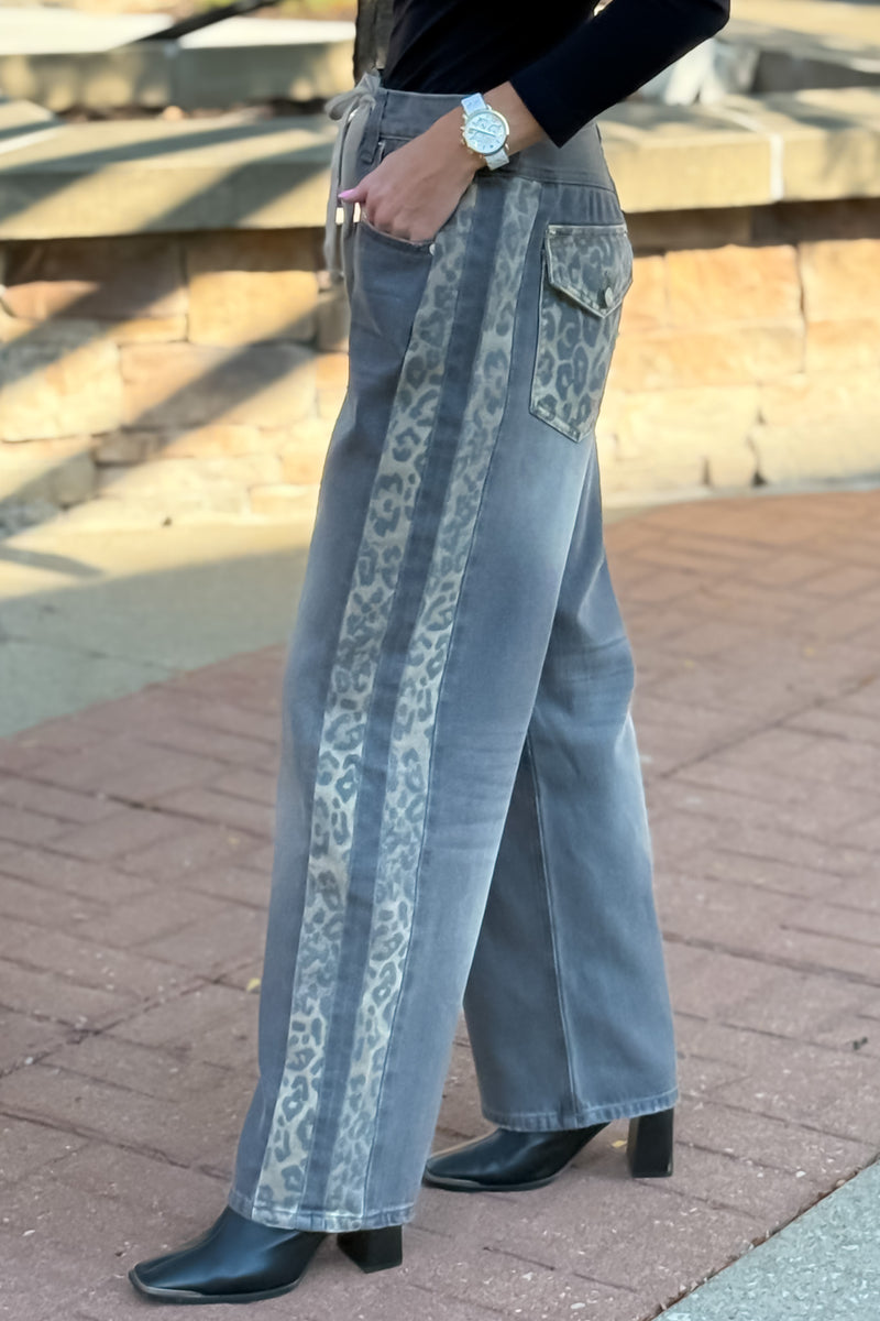 Trysta Mineral Washed Leopard Panel Pants : Dusty
