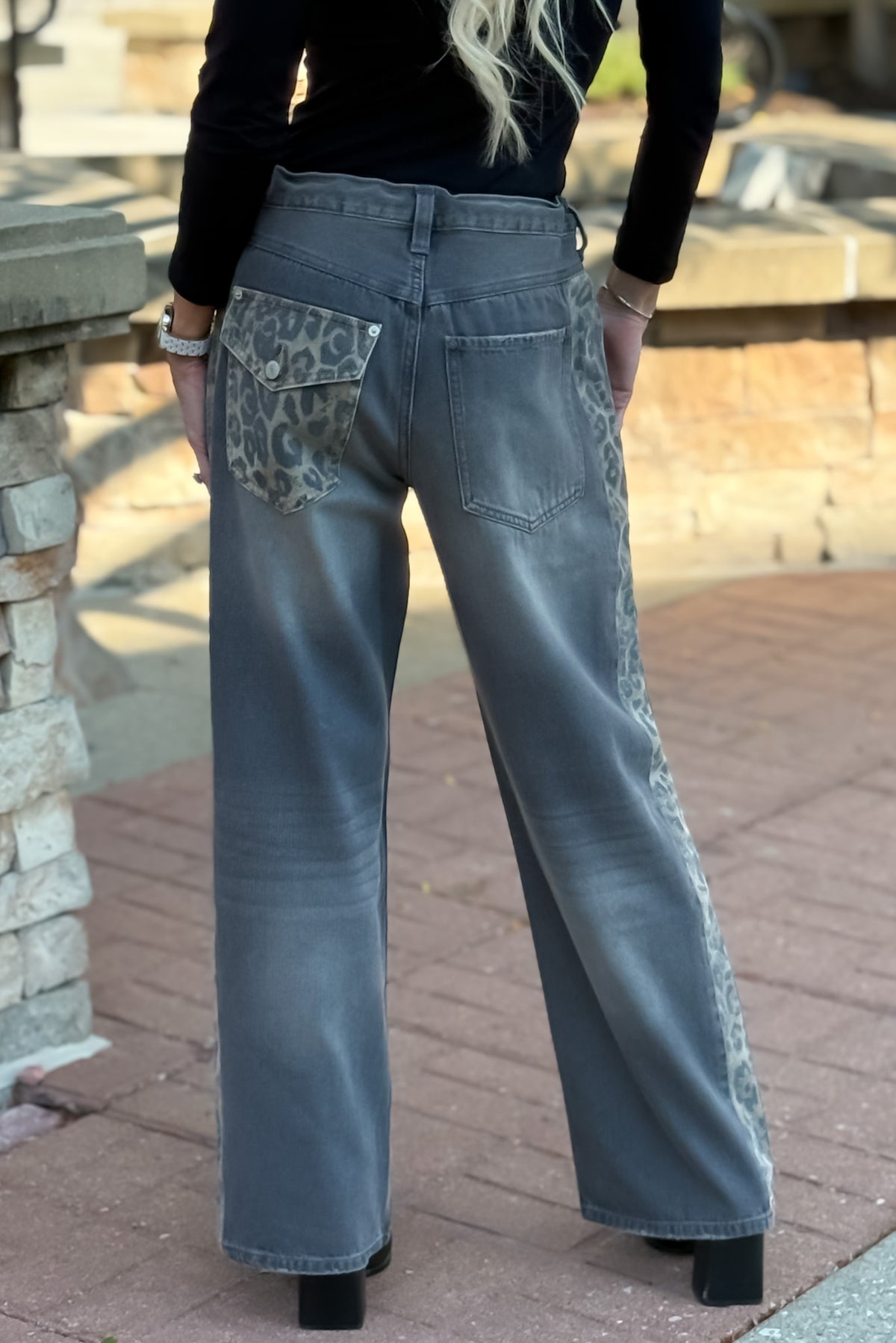 Trysta Mineral Washed Leopard Panel Pants : Dusty