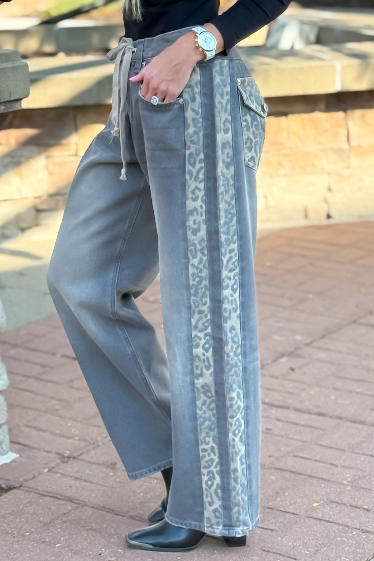 Trysta Mineral Washed Leopard Panel Pants : Dusty