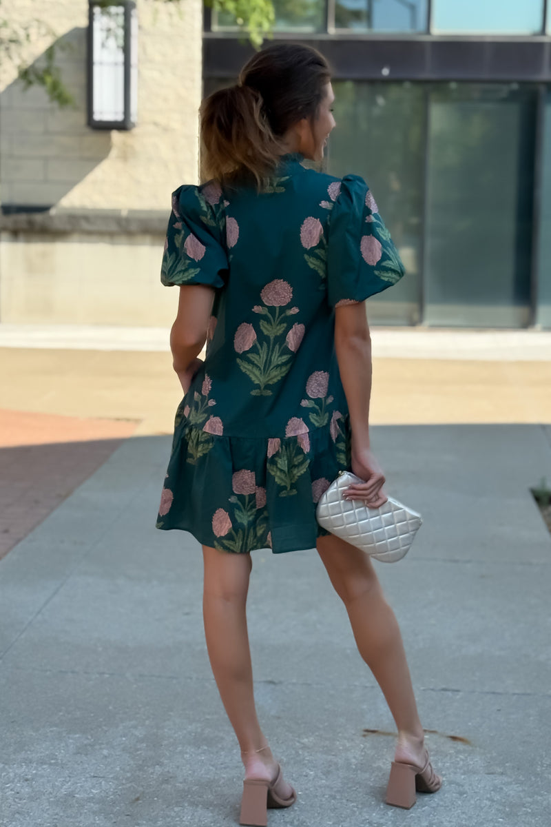 Zienna Floral Print Puff Sleeve Dress : H. Green
