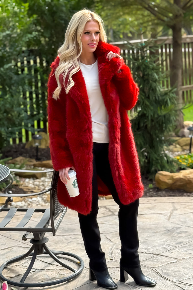 Fawn Fur Coat : Red