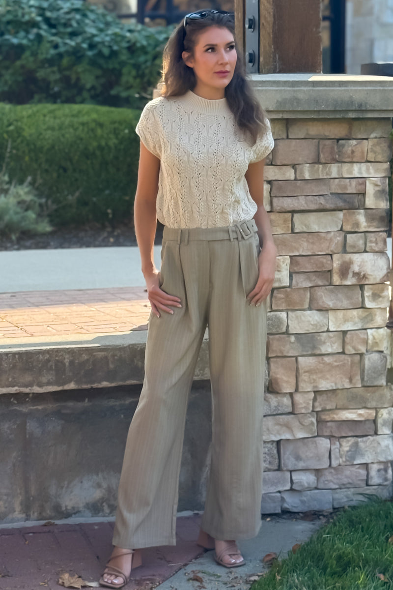 Sybil Textured High Waist Wide Leg Pant : Cafe Creme