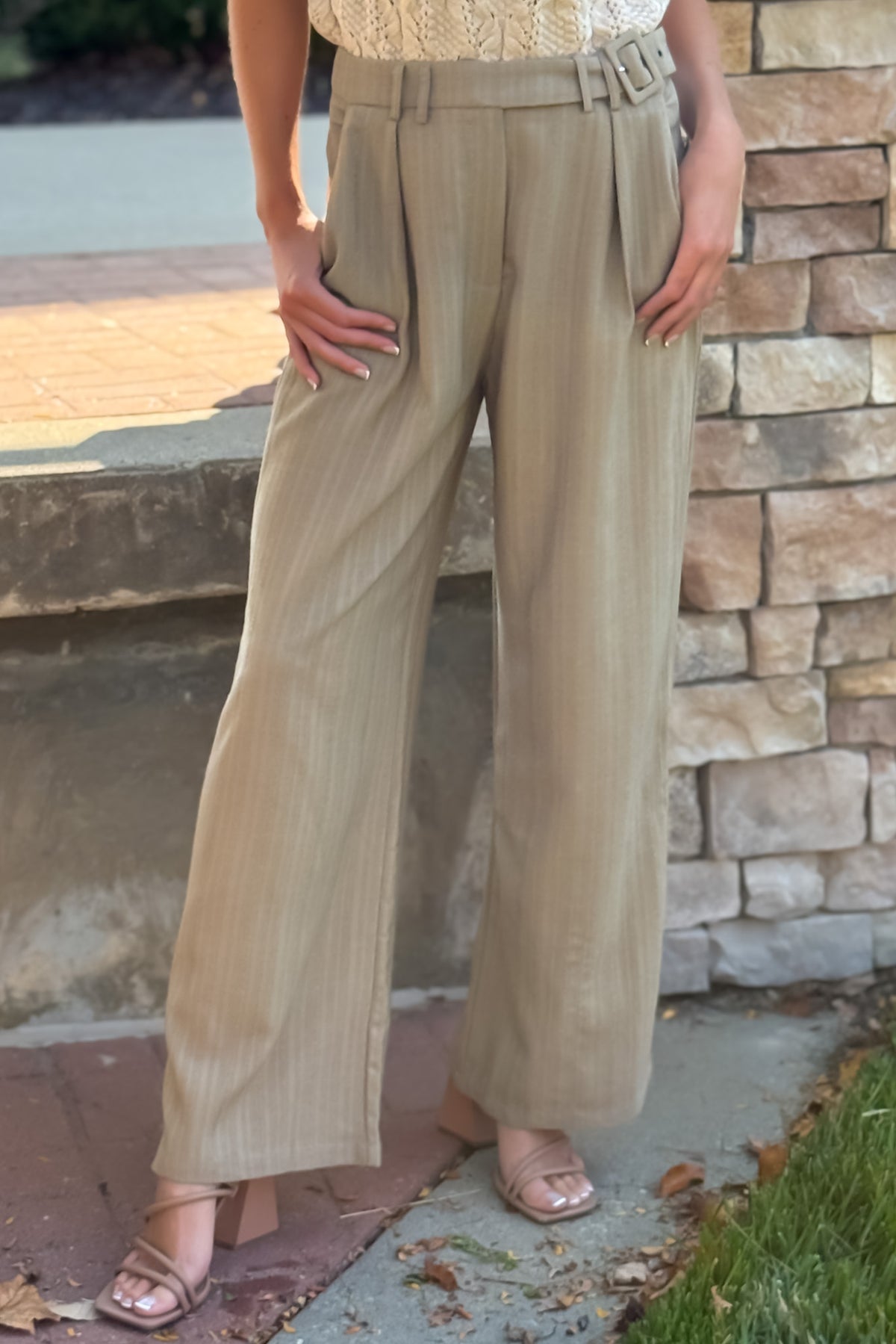 Sybil Textured High Waist Wide Leg Pant : Cafe Creme