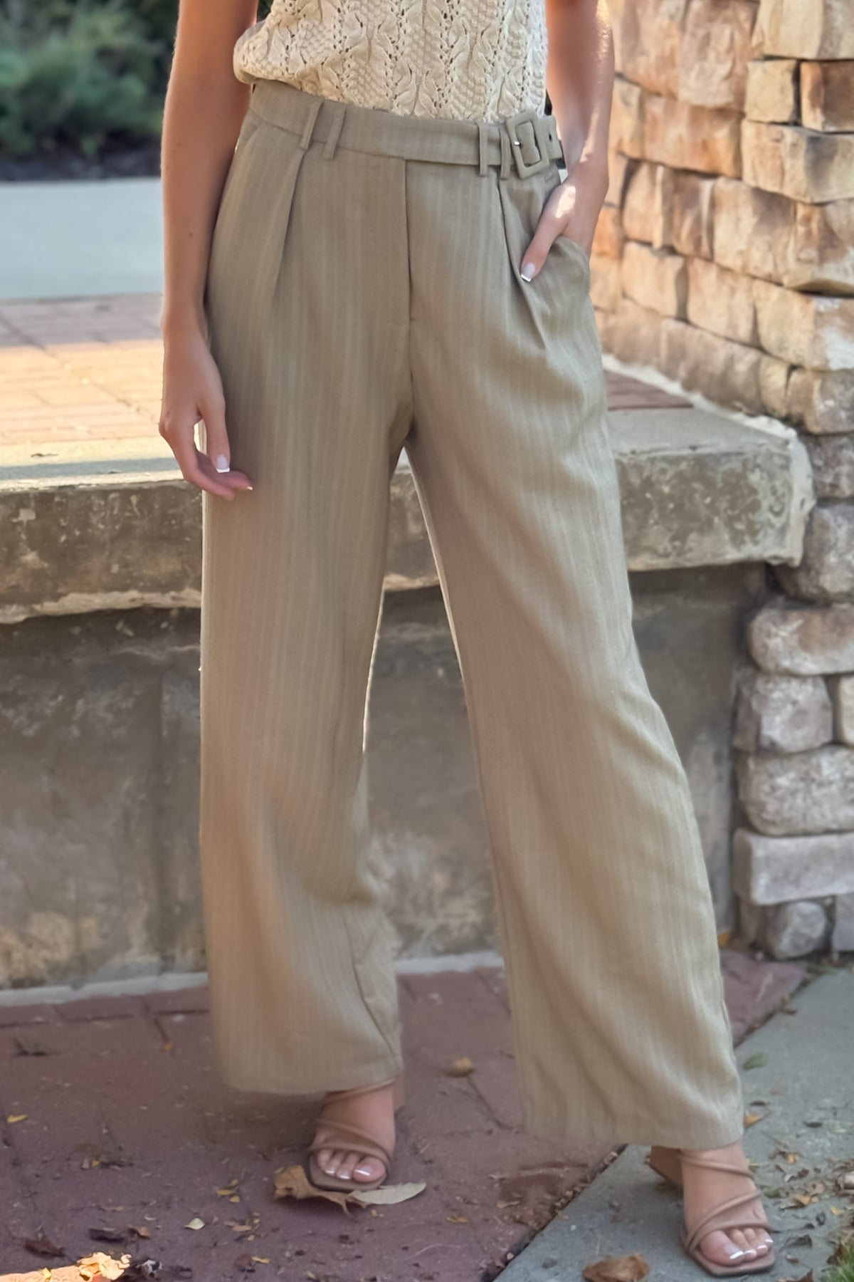 Sybil Textured High Waist Wide Leg Pant : Cafe Creme