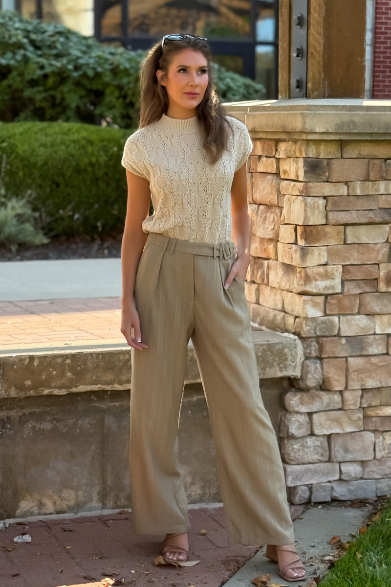 Sybil Textured High Waist Wide Leg Pant : Cafe Creme