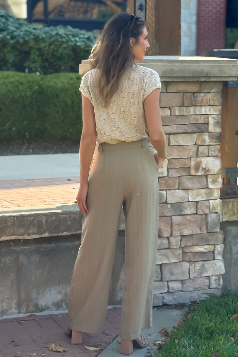 Sybil Textured High Waist Wide Leg Pant : Cafe Creme