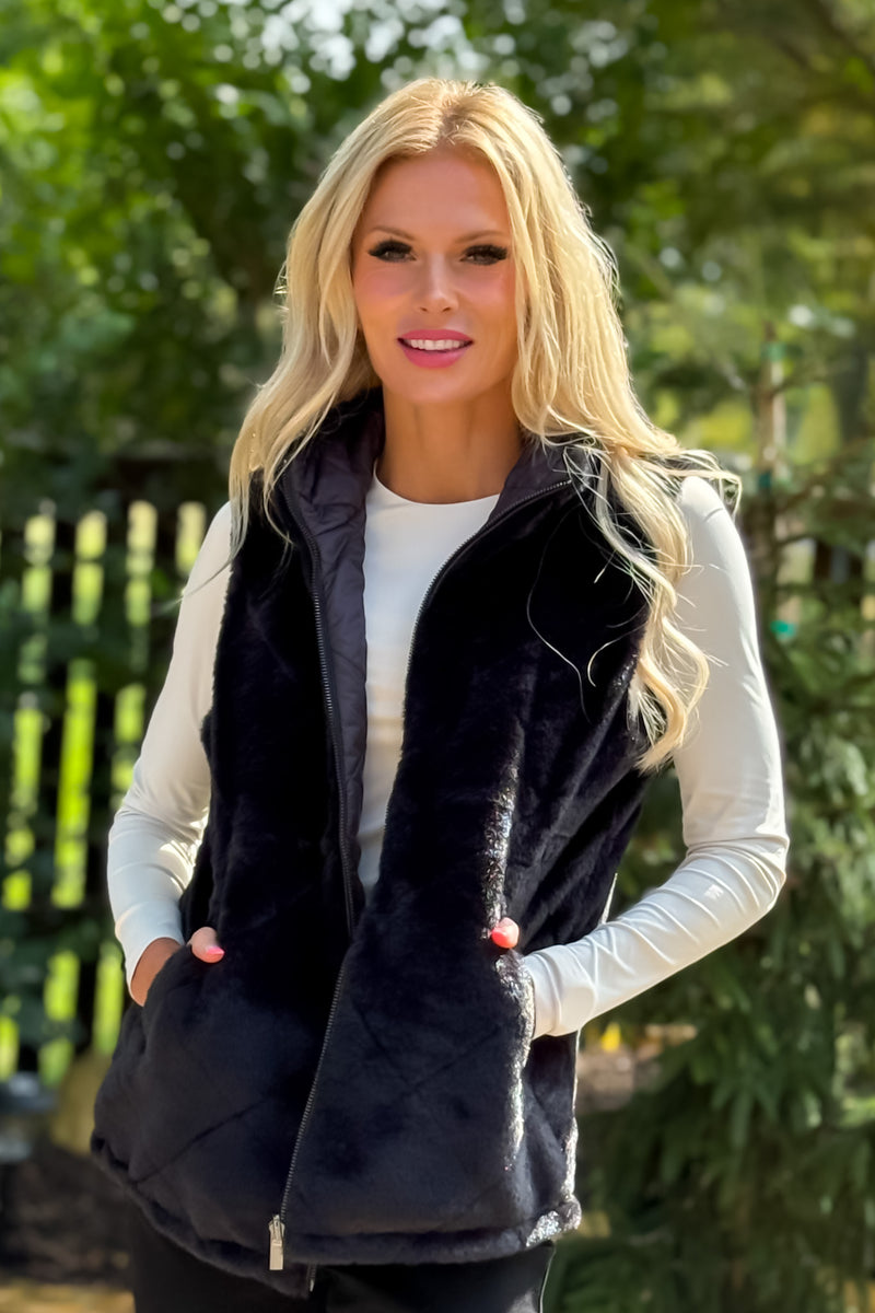 Charlie B Azha Reversible Faux Fur Vest : Black