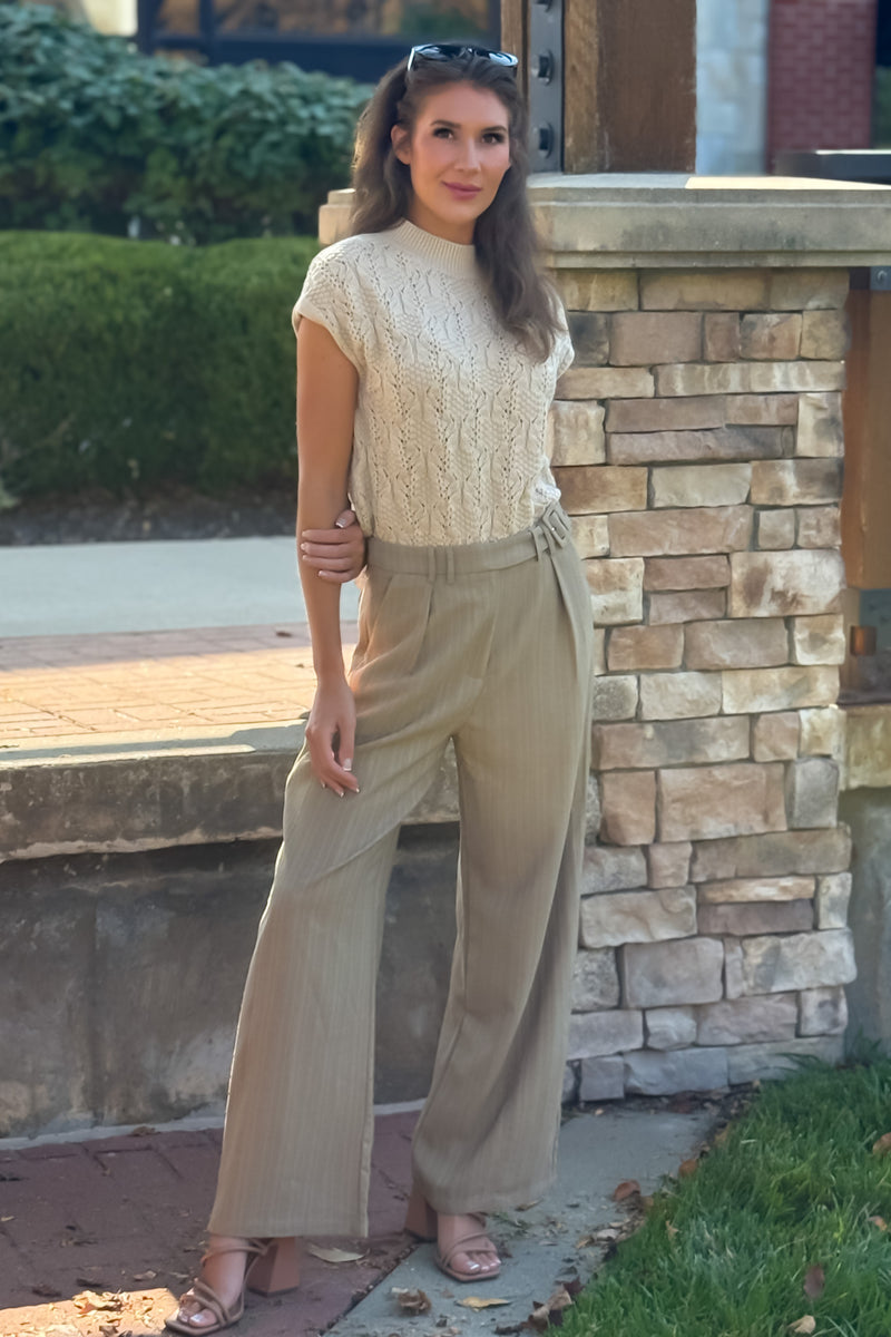 Sybil Textured High Waist Wide Leg Pant : Cafe Creme