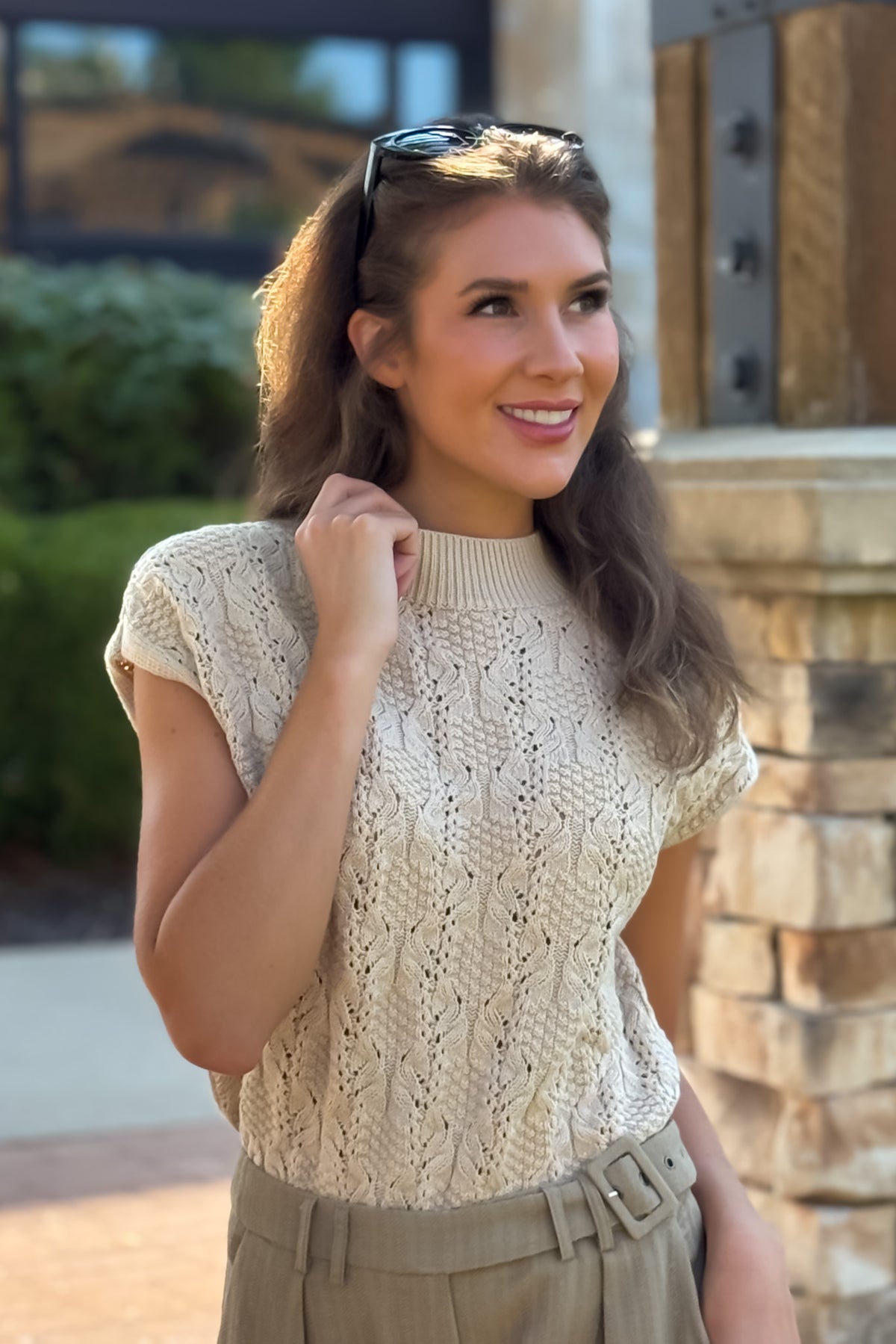 Skylah Cable Knit Mock Neck Sweater : Oatmeal